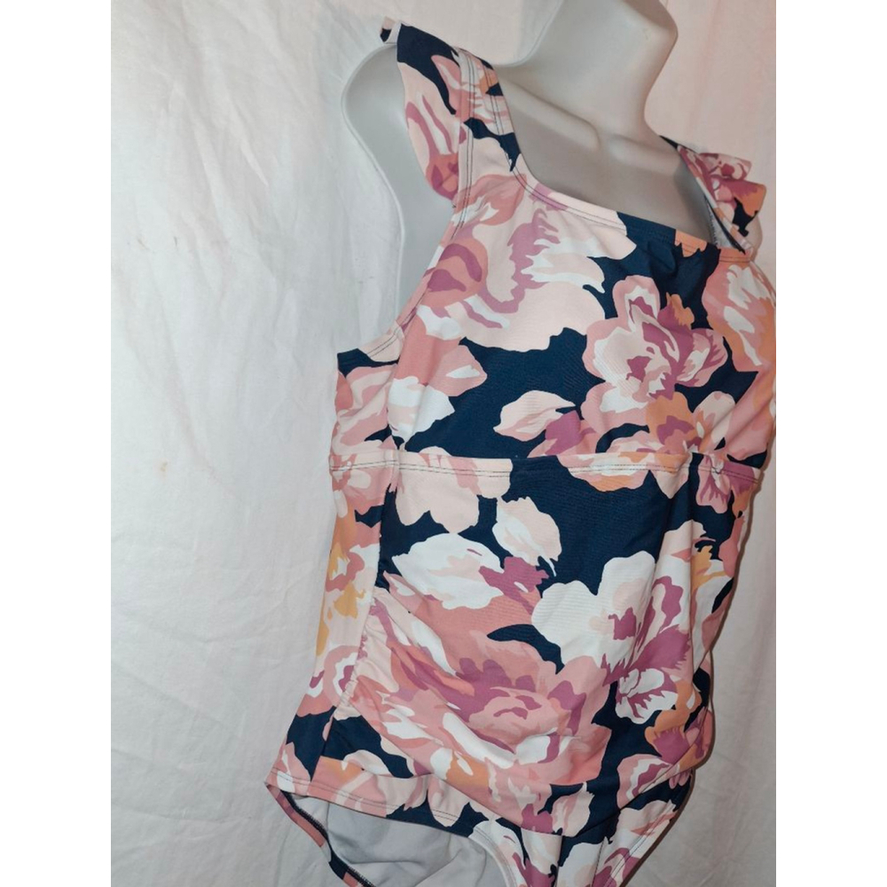 Kona Sol Navy Pink Floral Ruffle One Piece Swimsuit 16 Plus resortcore beach - Picture 7 of 7